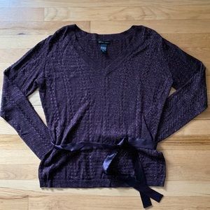 New York & Company Purple Metallic V-neck Sweater - Large